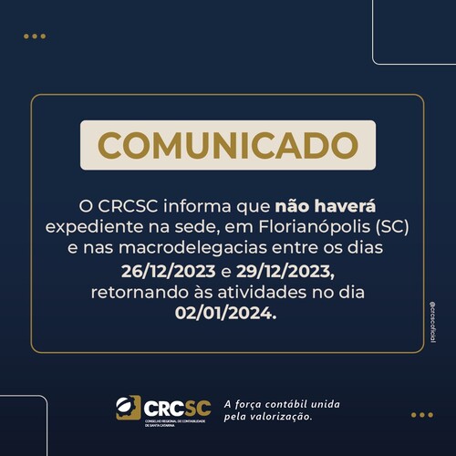 Confira o expediente de final de ano do CRCSC