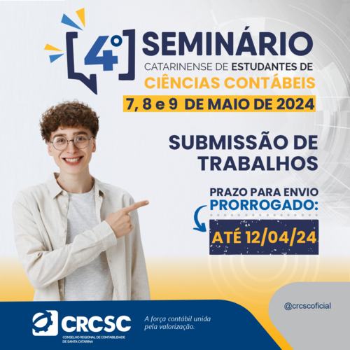 PRORROGADO: envio de trabalhos para o 4º Seminário Catarinense de Estudantes de Ciências Contábeis é até 12/04